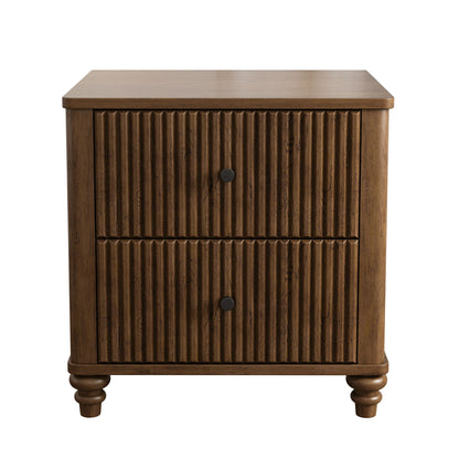 Mid Century Modern Fluted Nightstand 2 Piece Set With 3 Drawers - Walnut - The Sleep Loft - Online Mattress Showroom NYC