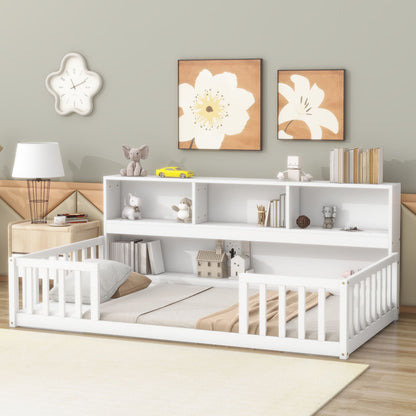 Floor Bed With Bedside Bookcase, Shelves, Guardrails - The Sleep Loft - Online Mattress Showroom NYC