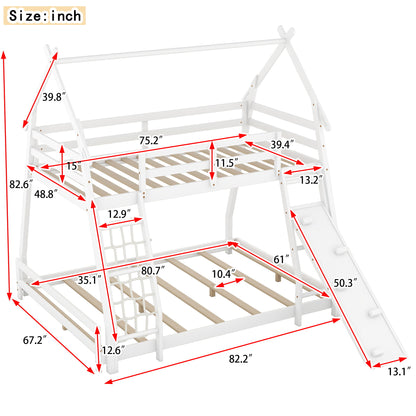 Twin Over Queen House Bunk Bed With Climbing Nets And Climbing Ramp - The Sleep Loft - Online Mattress Showroom NYC