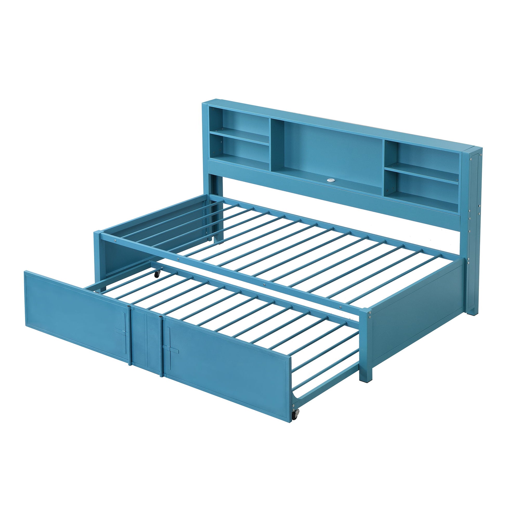 Industrial Metal Daybed With Trundle, Storage Shelves, USB Ports - The Sleep Loft - Online Mattress Showroom NYC