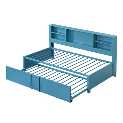 Industrial Metal Daybed With Trundle, Storage Shelves, USB Ports - The Sleep Loft - Online Mattress Showroom NYC