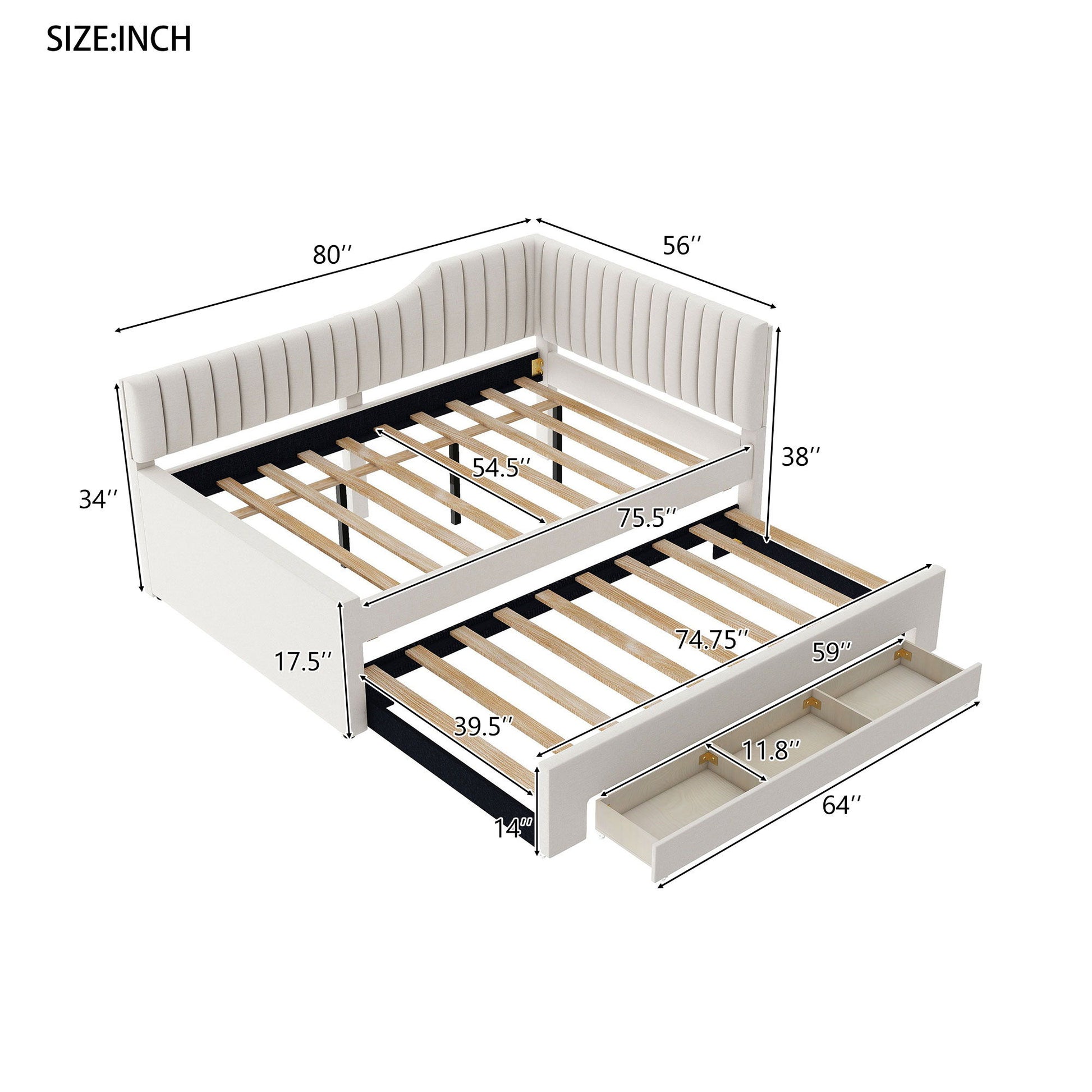 Upholstered Daybed With Trundle And 3 Drawers - The Sleep Loft - Online Mattress Showroom NYC