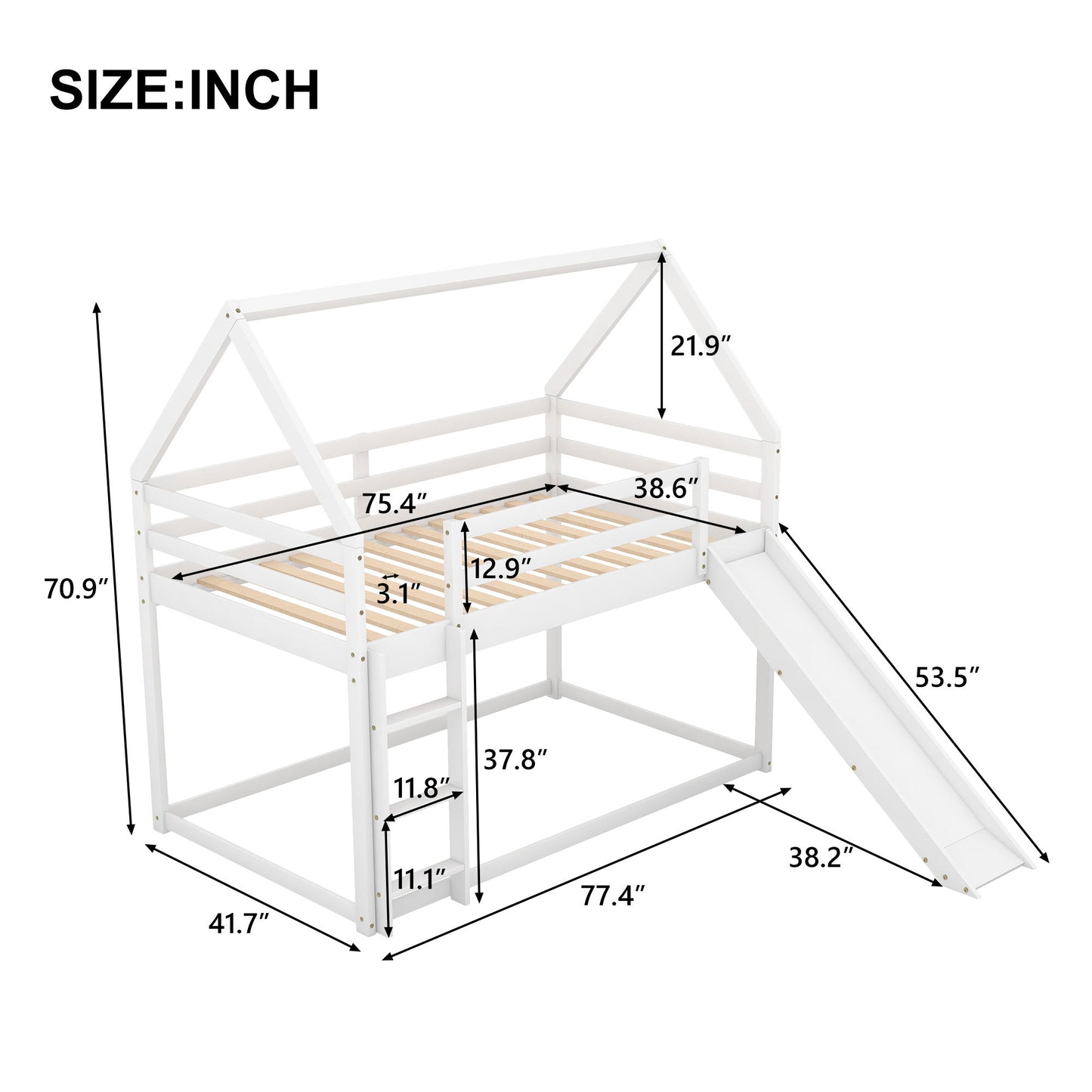 House Shape Bunk Bed With Slide And Ladder - The Sleep Loft - Online Mattress Showroom NYC