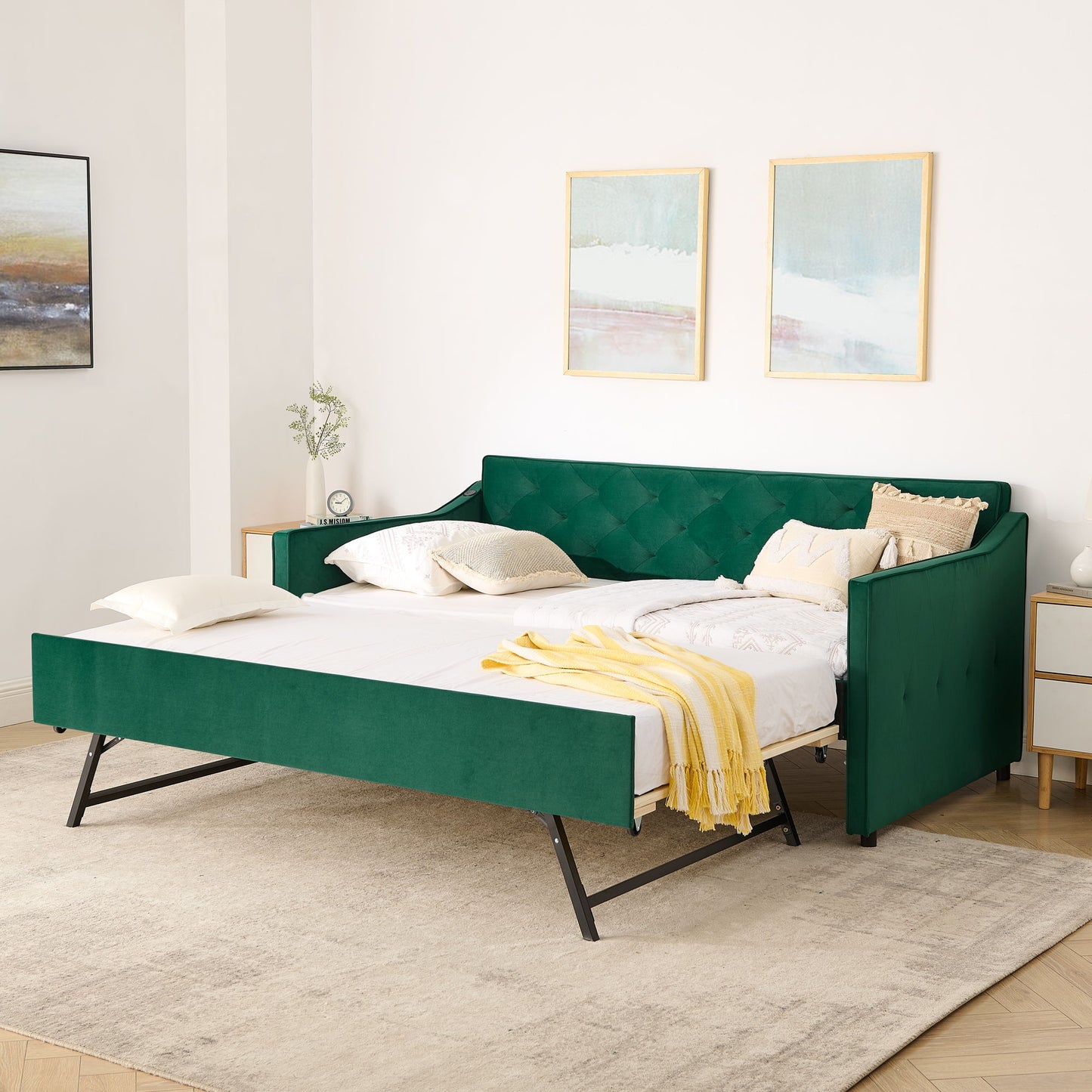 Daybed With Pop Up Trundle And USB Charging Armrest - The Sleep Loft - Online Mattress Showroom NYC