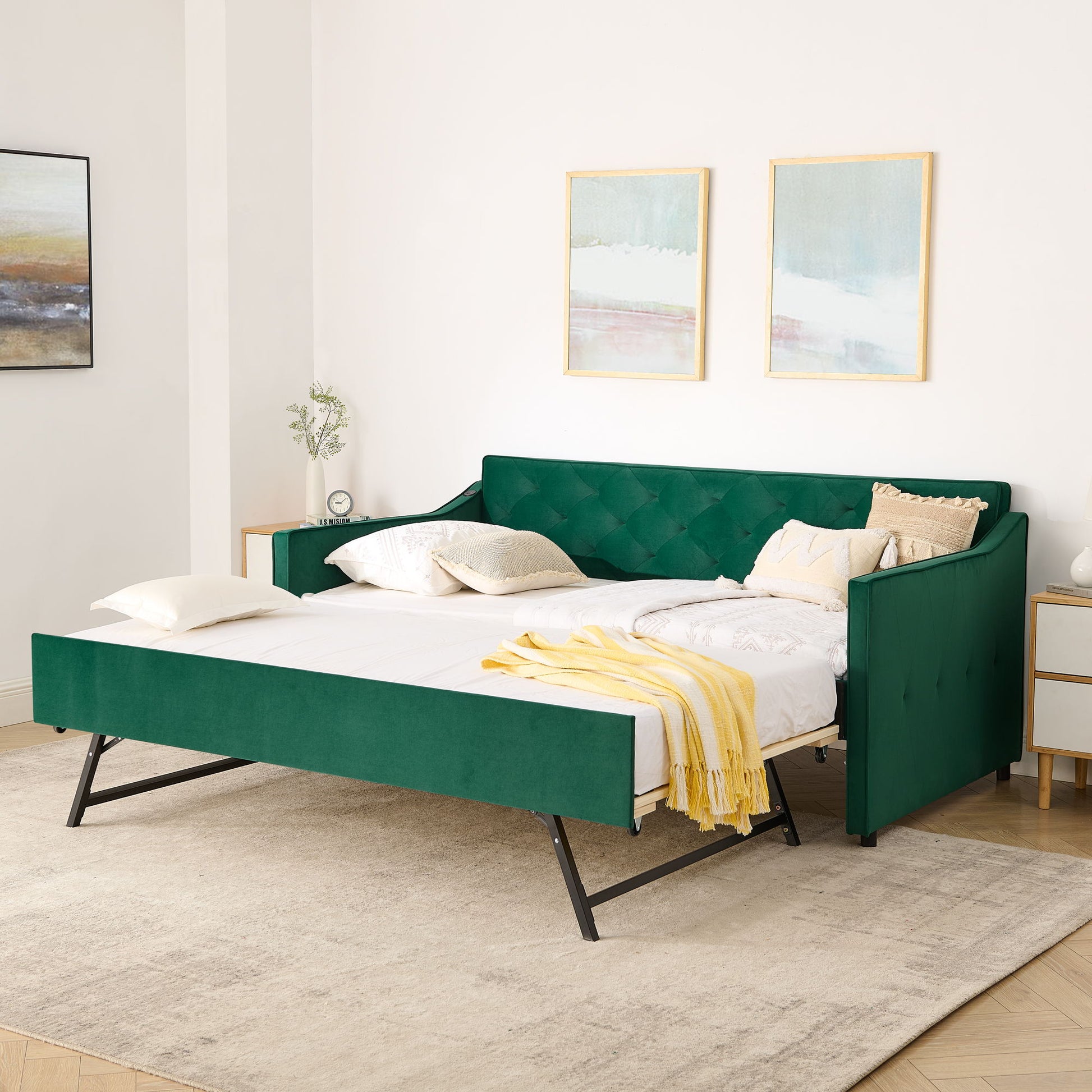 Daybed With Pop Up Trundle And USB Charging Armrest - The Sleep Loft - Online Mattress Showroom NYC