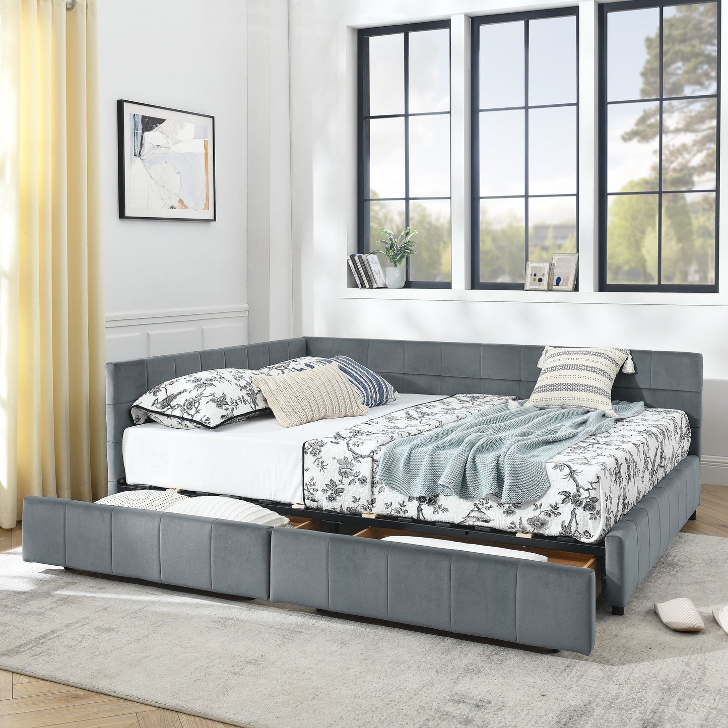 Mid-Century Storage Upholstered Tufted Bed Frame With Backrest And Armrests - The Sleep Loft - Online Mattress Showroom NYC