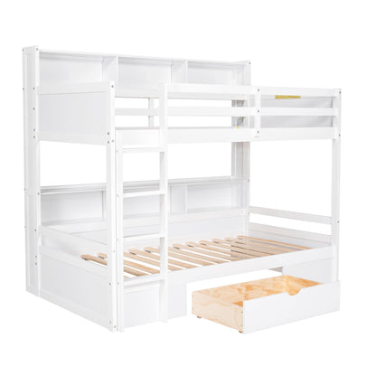 Twin Size Bunk Bed With Built-In Shelves Beside Both Upper And Down Bed And Storage Drawer - The Sleep Loft - Online Mattress Showroom NYC