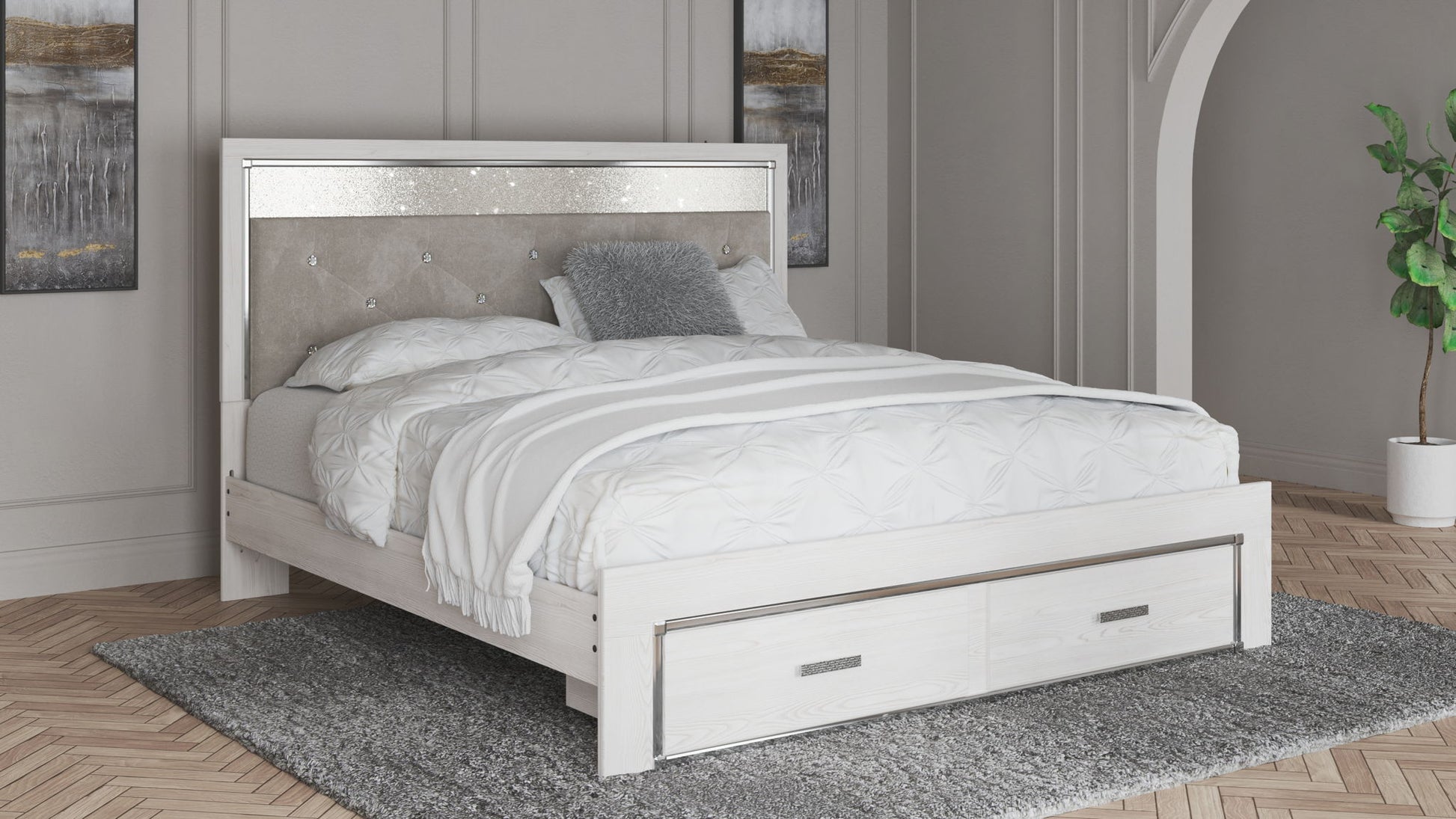 Altyra - King Upholstered Storage Bed - White - The Sleep Loft - Online Mattress Showroom NYC