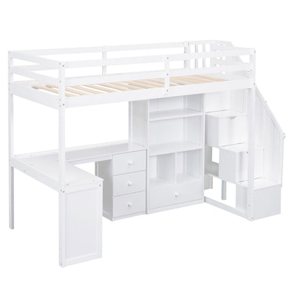 Loft Bed With L Shaped Desk, Drawers, Cabinet, And Storage Staircase - The Sleep Loft - Online Mattress Showroom NYC