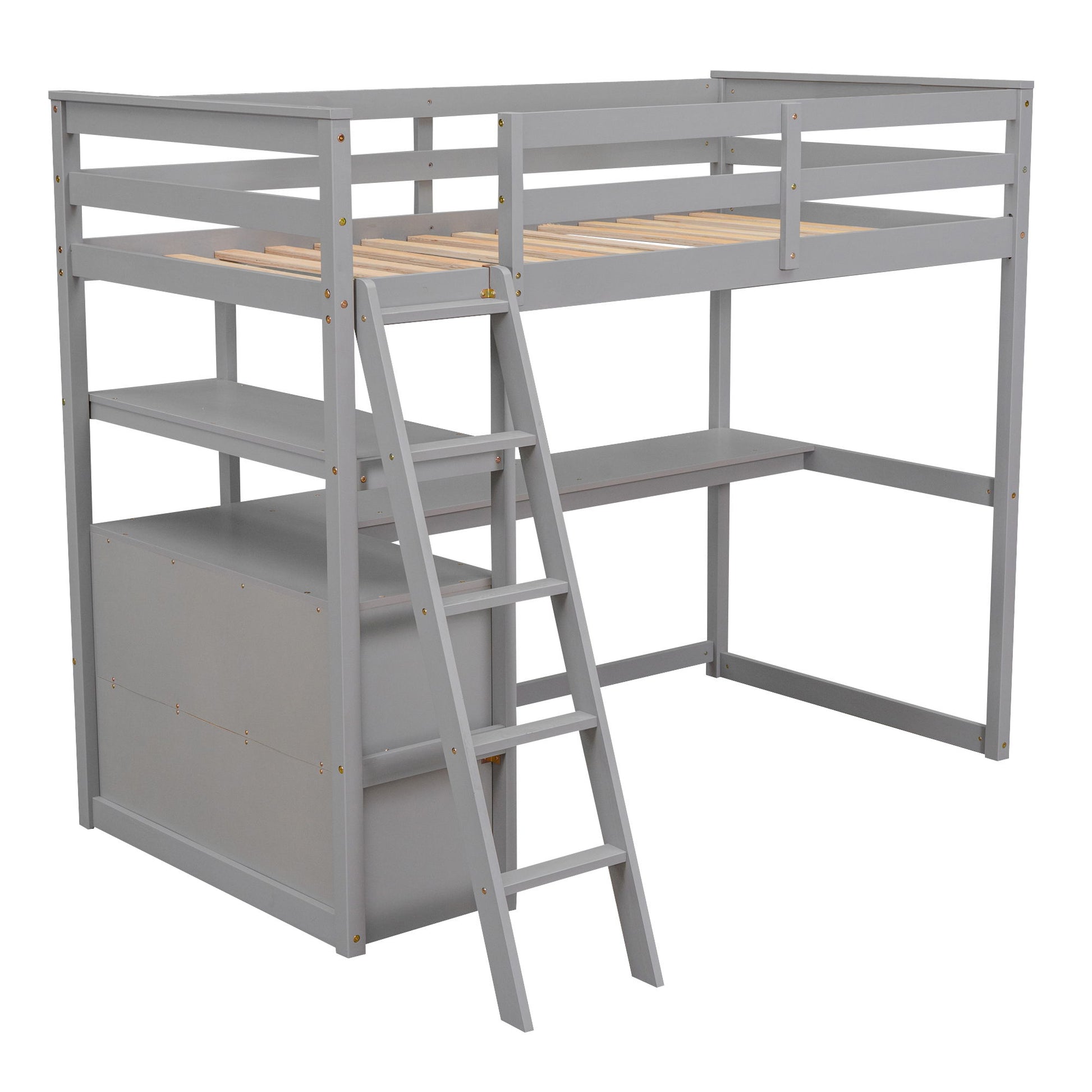 Modern Loft Bed With Built In Desk, Shelves, And 2 Drawers - The Sleep Loft - Online Mattress Showroom NYC