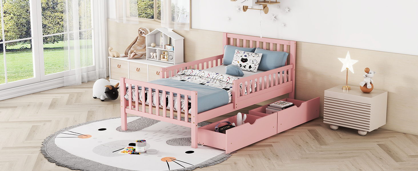 Platform Bed With Guardrails On Both Sides And 2 Storage Drawers - The Sleep Loft - Online Mattress Showroom NYC