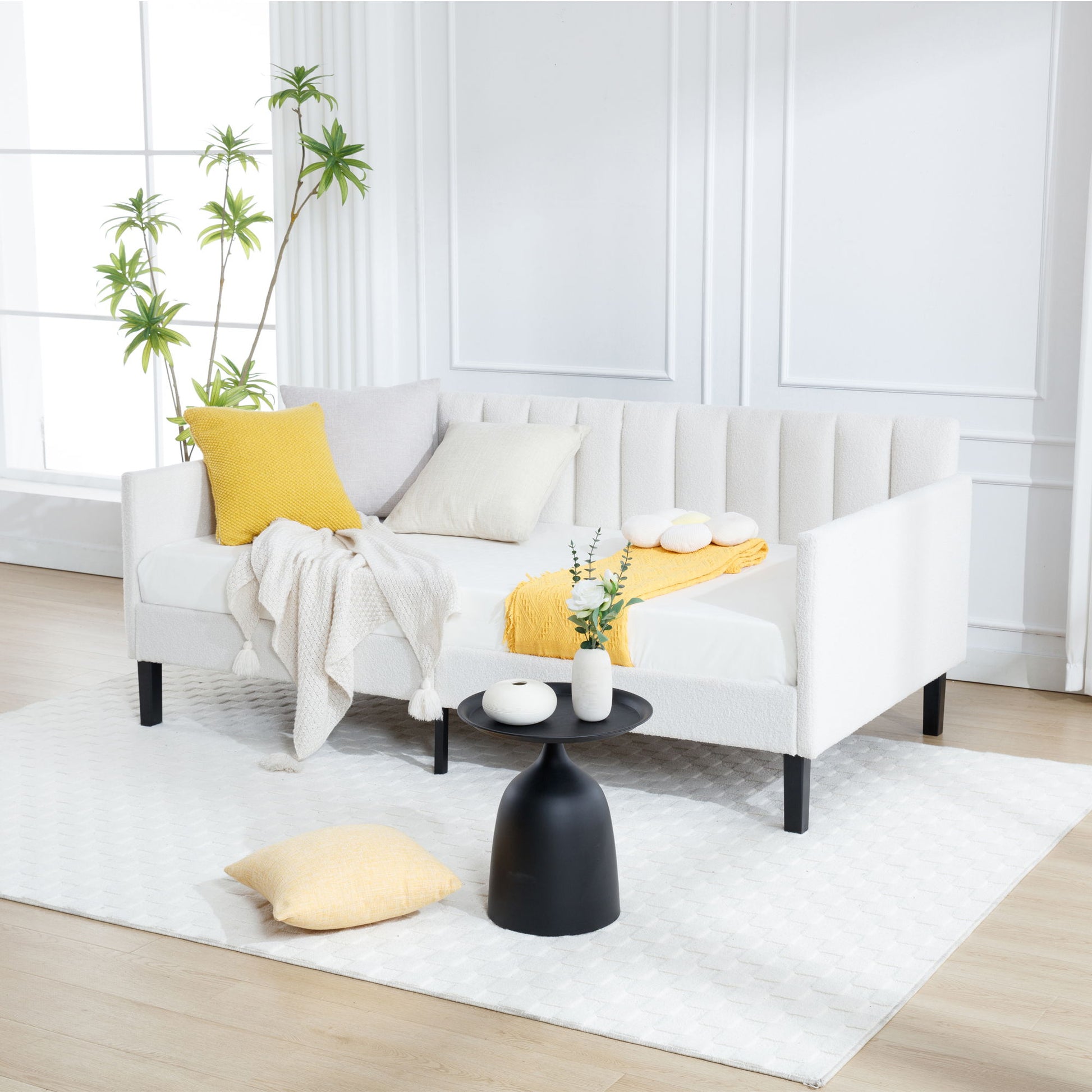 Elena - Boucle Upholstered Daybed, Ribbed Tufted Backrest - The Sleep Loft - Online Mattress Showroom NYC