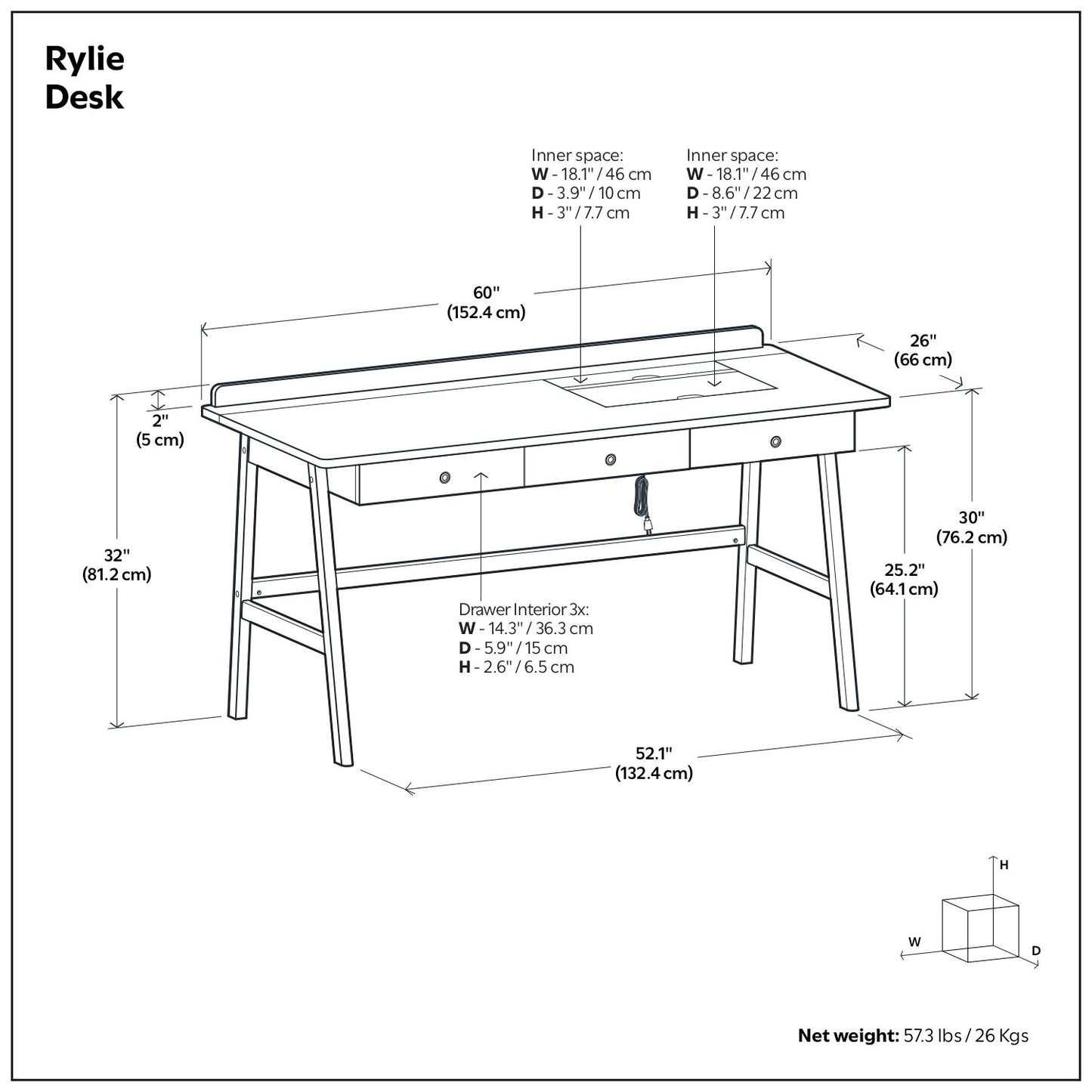 Rylie - Desk - Natural Aged Brown - The Sleep Loft - Online Mattress Showroom NYC