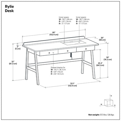 Rylie - Desk - Natural Aged Brown - The Sleep Loft - Online Mattress Showroom NYC
