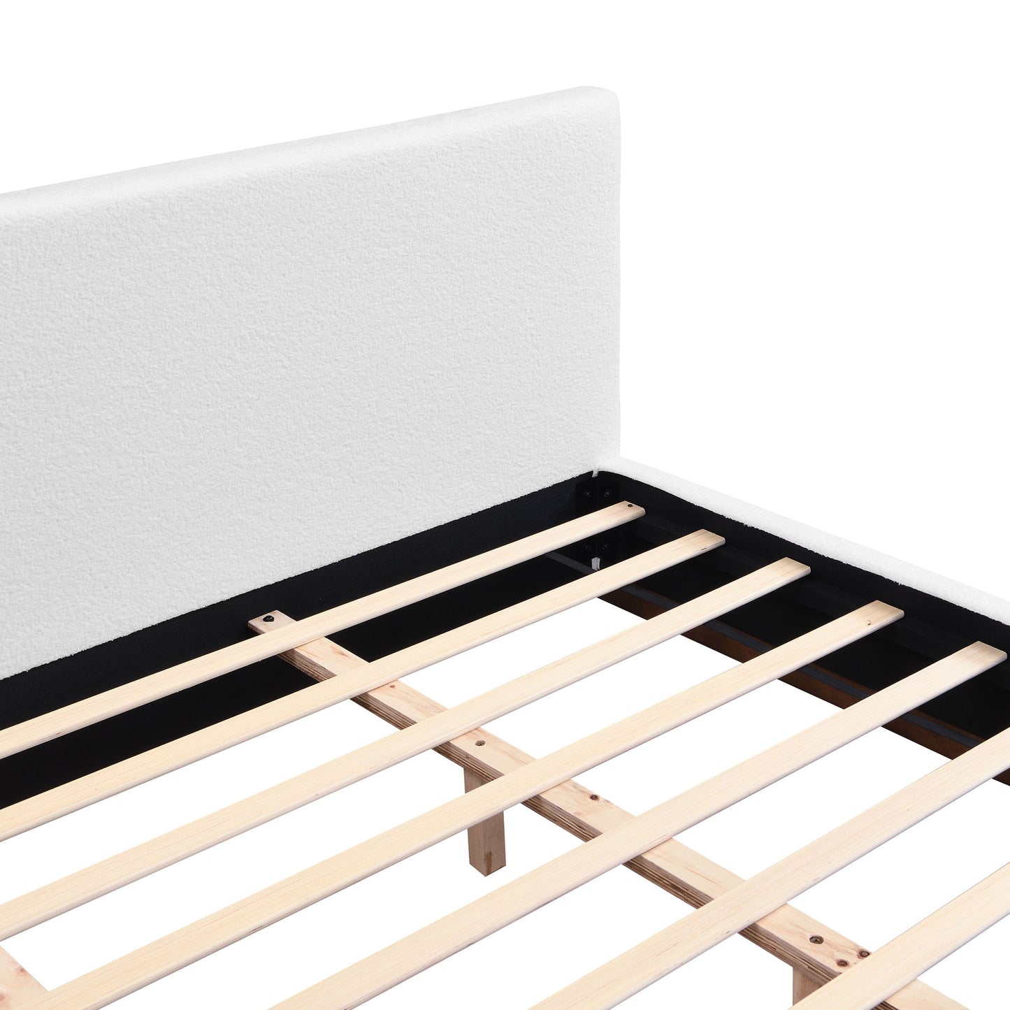 Elegant Boucle Upholstered Bed With Wood Grain Textured Solid Wood Base Frame - The Sleep Loft - Online Mattress Showroom NYC