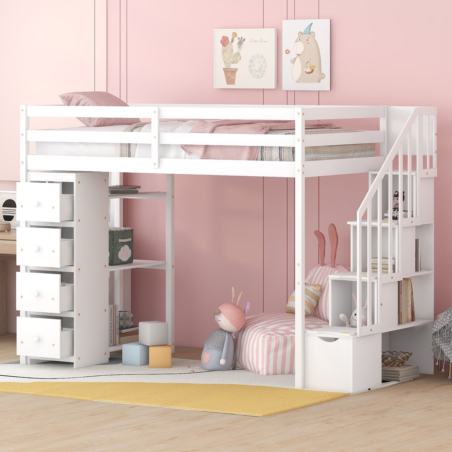 Loft Bed With Storage Drawers And Stairs With Shelves - The Sleep Loft - Online Mattress Showroom NYC