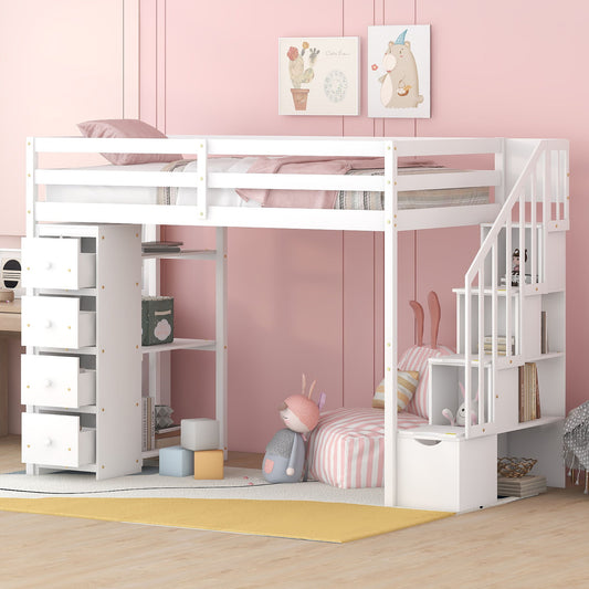 Loft Bed With Storage Drawers And Stairs With Shelves - The Sleep Loft - Online Mattress Showroom NYC