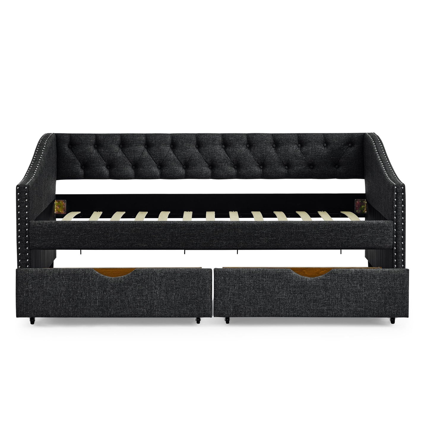 Upholstered Tufted Daybed With 2 Drawers, Waved Arms - The Sleep Loft - Online Mattress Showroom NYC