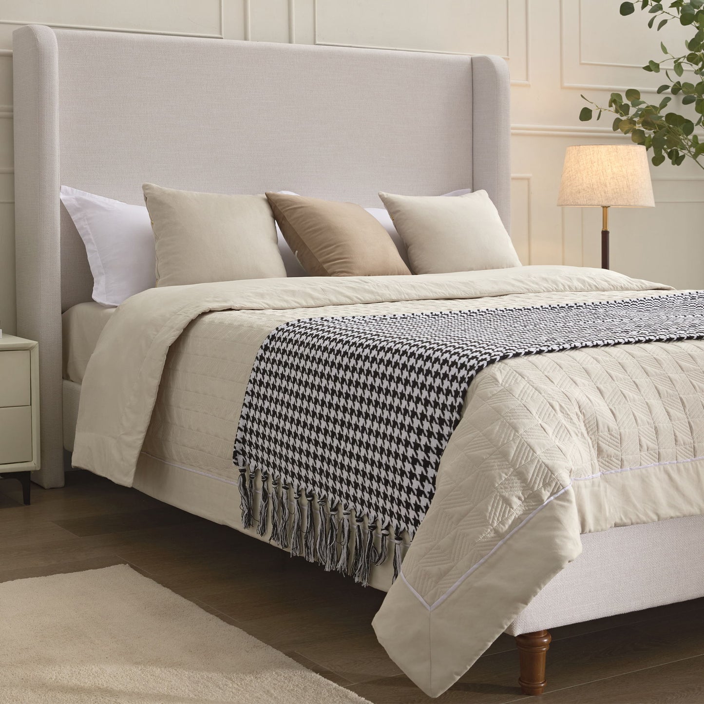 Hayden - Upholstered Wingback Bed With Tall Headboard - The Sleep Loft - Online Mattress Showroom NYC