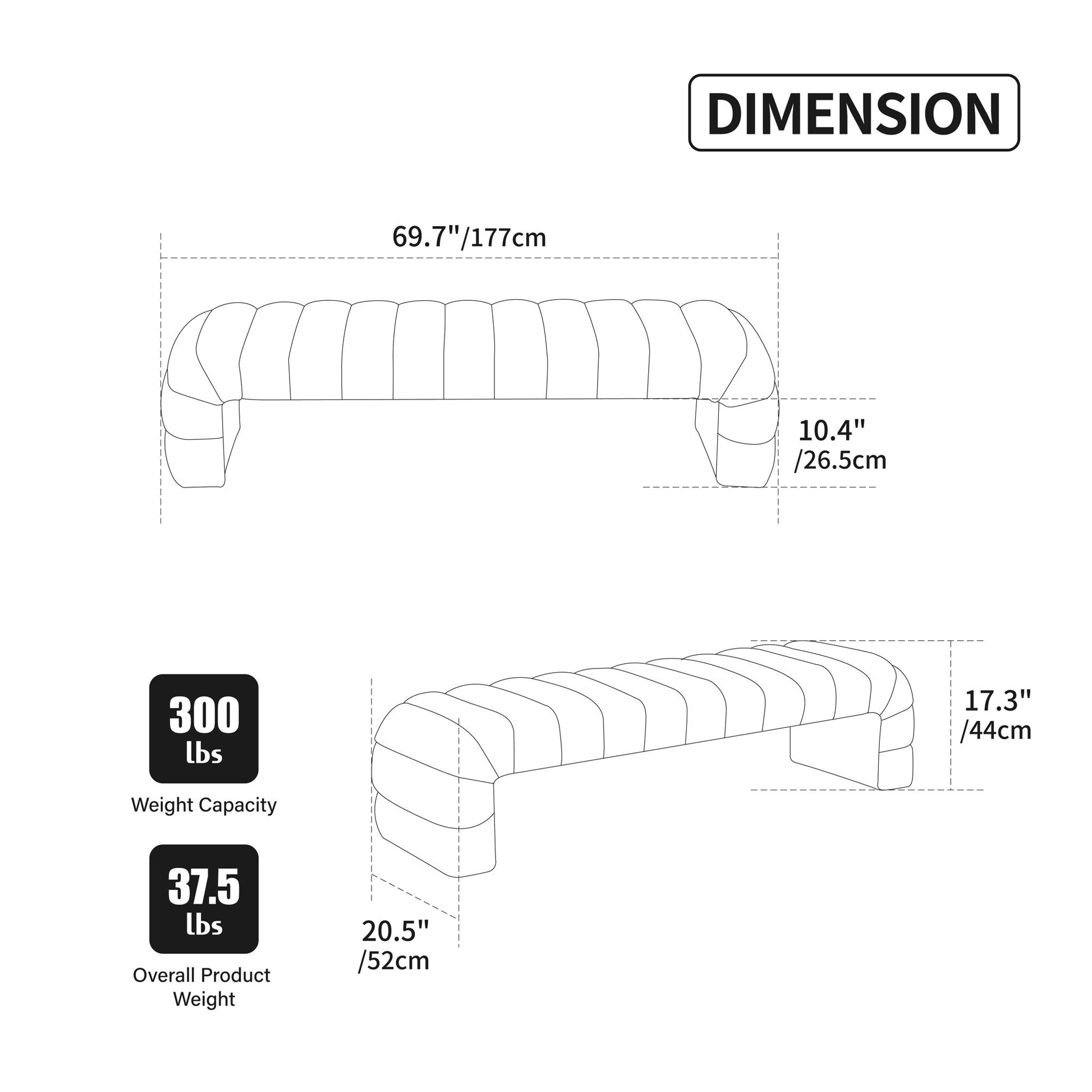 Modern Upholstered Armless Bed Bench With Channel Tufted Design - The Sleep Loft - Online Mattress Showroom NYC