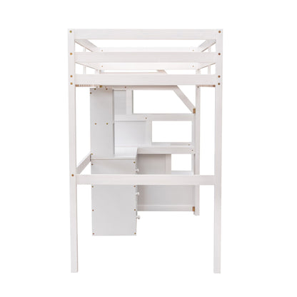 Loft Bed With Stand Alone Bed, Storage Staircase, Desk, Shelves, And Drawers - The Sleep Loft - Online Mattress Showroom NYC