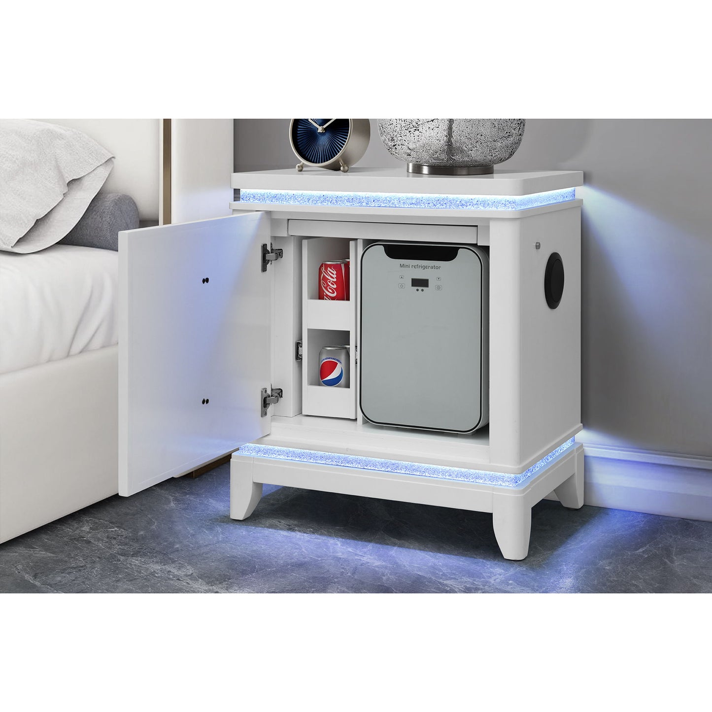 Adalid - Nightstand With Cooler, USB And Speaker - White - The Sleep Loft - Online Mattress Showroom NYC
