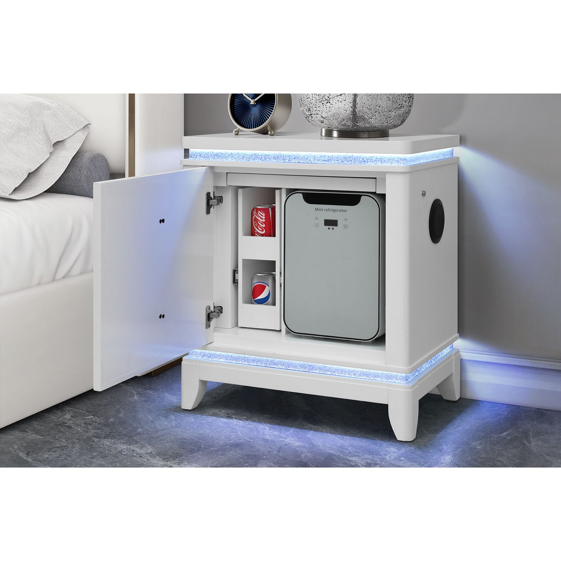Adalid - Nightstand With Cooler, USB And Speaker - White - The Sleep Loft - Online Mattress Showroom NYC