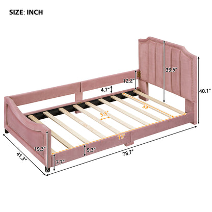 Upholstered Daybed With Classic Stripe Shaped Headboard - The Sleep Loft - Online Mattress Showroom NYC