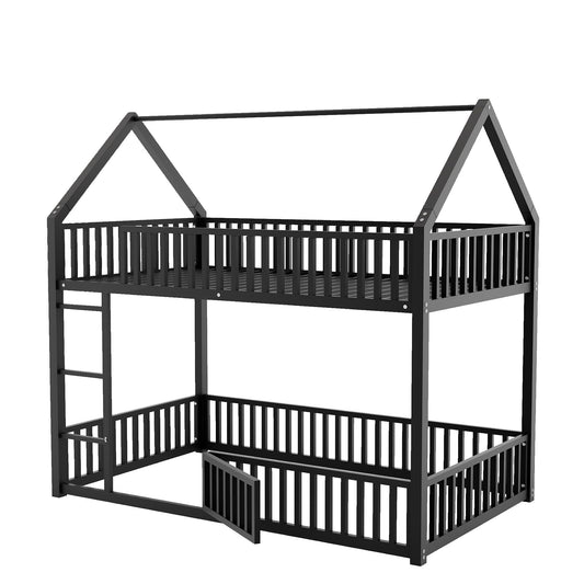 Metal House Bunk Bed With Fence And Door - The Sleep Loft - Online Mattress Showroom NYC