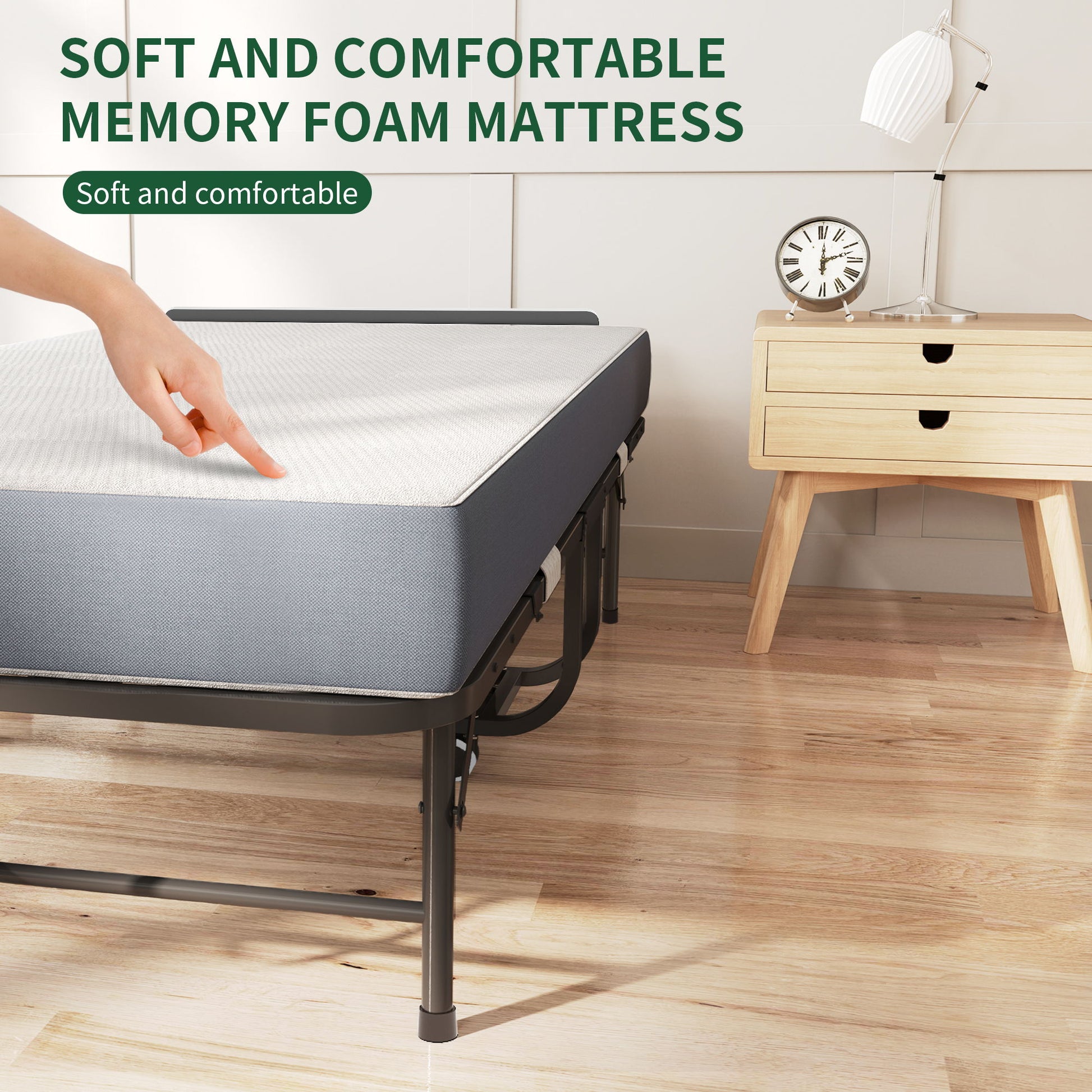 Twin Wide Folding Bed For Tall People, Extra Long & Wide Rollaway With Memory Foam, Heavy-Duty - Black - The Sleep Loft - Online Mattress Showroom NYC