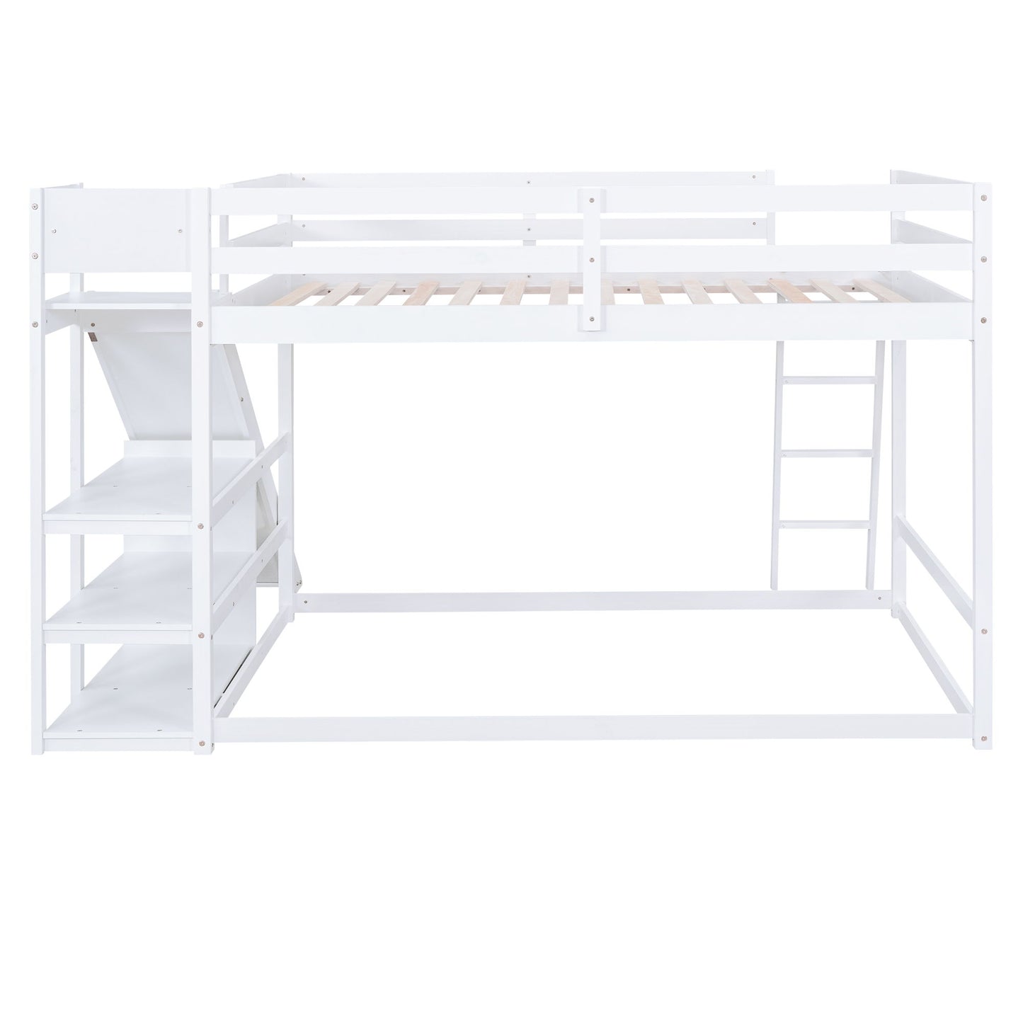 Bunk Bed With Ladder, Slide, And Shelves Pine Wood - The Sleep Loft - Online Mattress Showroom NYC