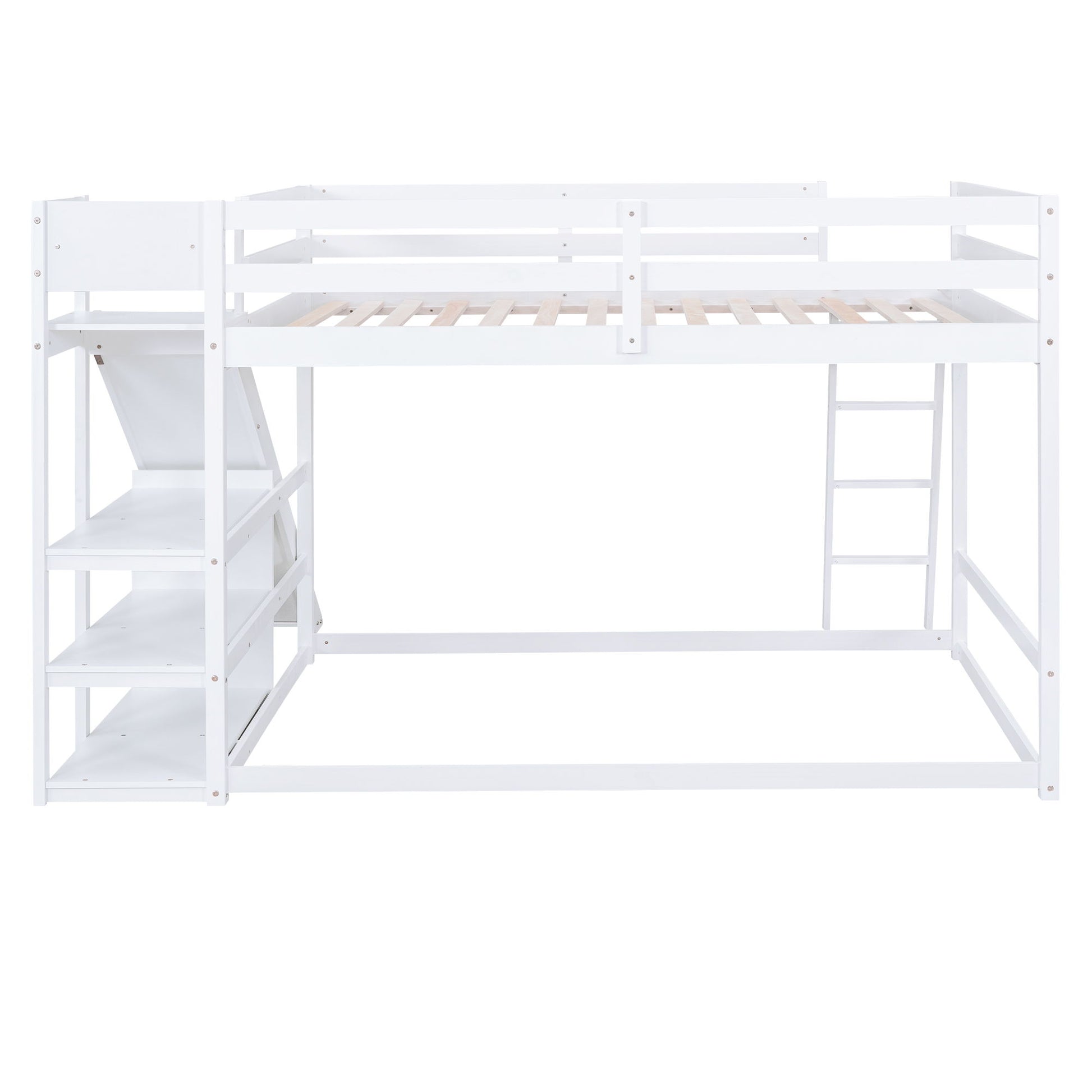 Bunk Bed With Ladder, Slide, And Shelves Pine Wood - The Sleep Loft - Online Mattress Showroom NYC