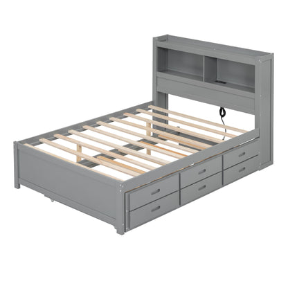 Full Size Platform Bed With Trundle, Drawers, USB Ports And Built In Shelves - Gray - The Sleep Loft - Online Mattress Showroom NYC