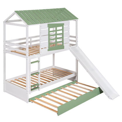 Twin Over Twin House Bunk Bed With Convertible Slide And Trundle - White - The Sleep Loft - Online Mattress Showroom NYC