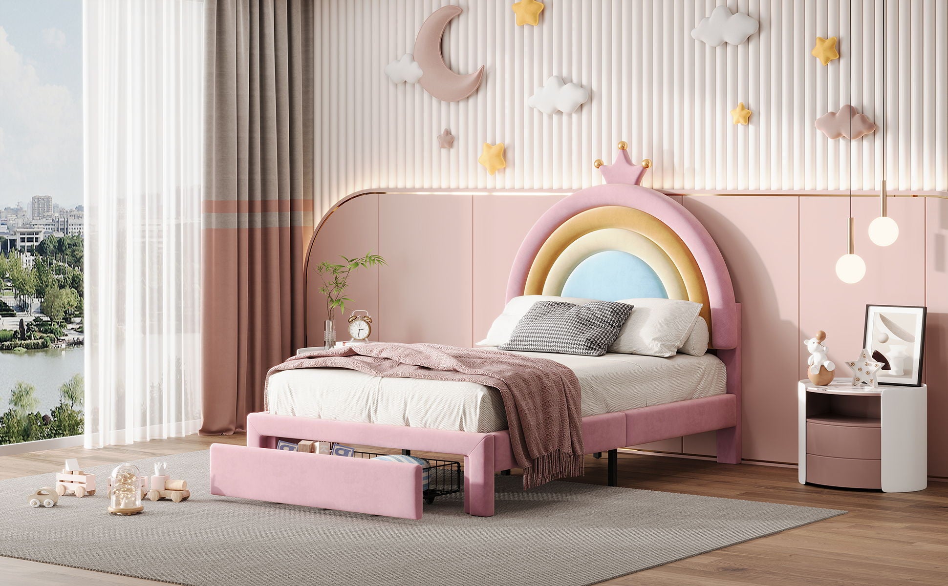 Upholstered Rainbow Design Bed, Princess Platform Bed With Storage Drawer - The Sleep Loft - Online Mattress Showroom NYC
