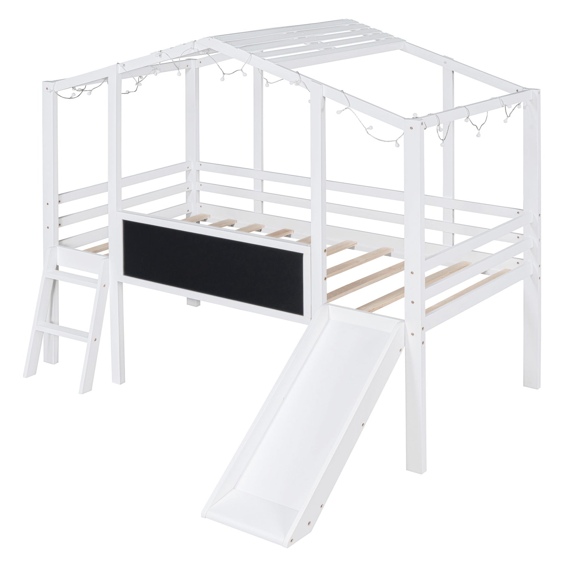 Loft House Bed With Ladder And Slide, With board And Light Strip On The Roof - The Sleep Loft - Online Mattress Showroom NYC