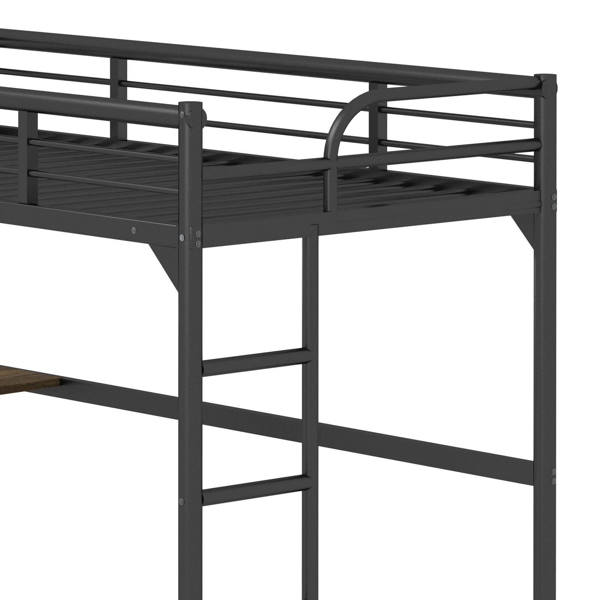 Twin Metal Loft Bed With Desk, Ladder And Guardrails, Bookdesk Under Bed - Black - The Sleep Loft - Online Mattress Showroom NYC