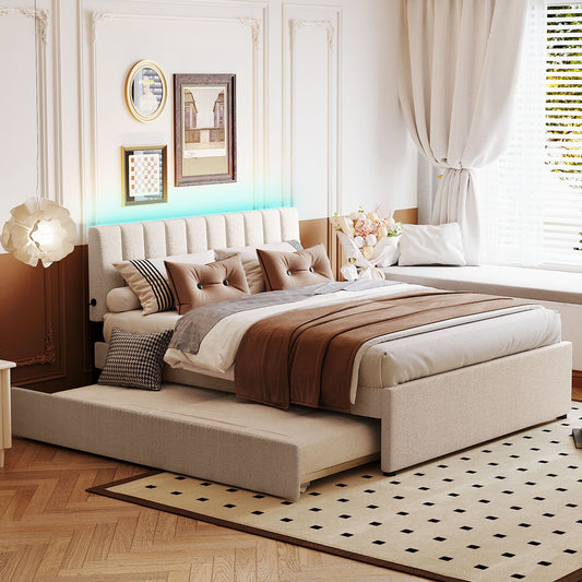 Upholstered Platform Bed With Trundle - The Sleep Loft - Online Mattress Showroom NYC
