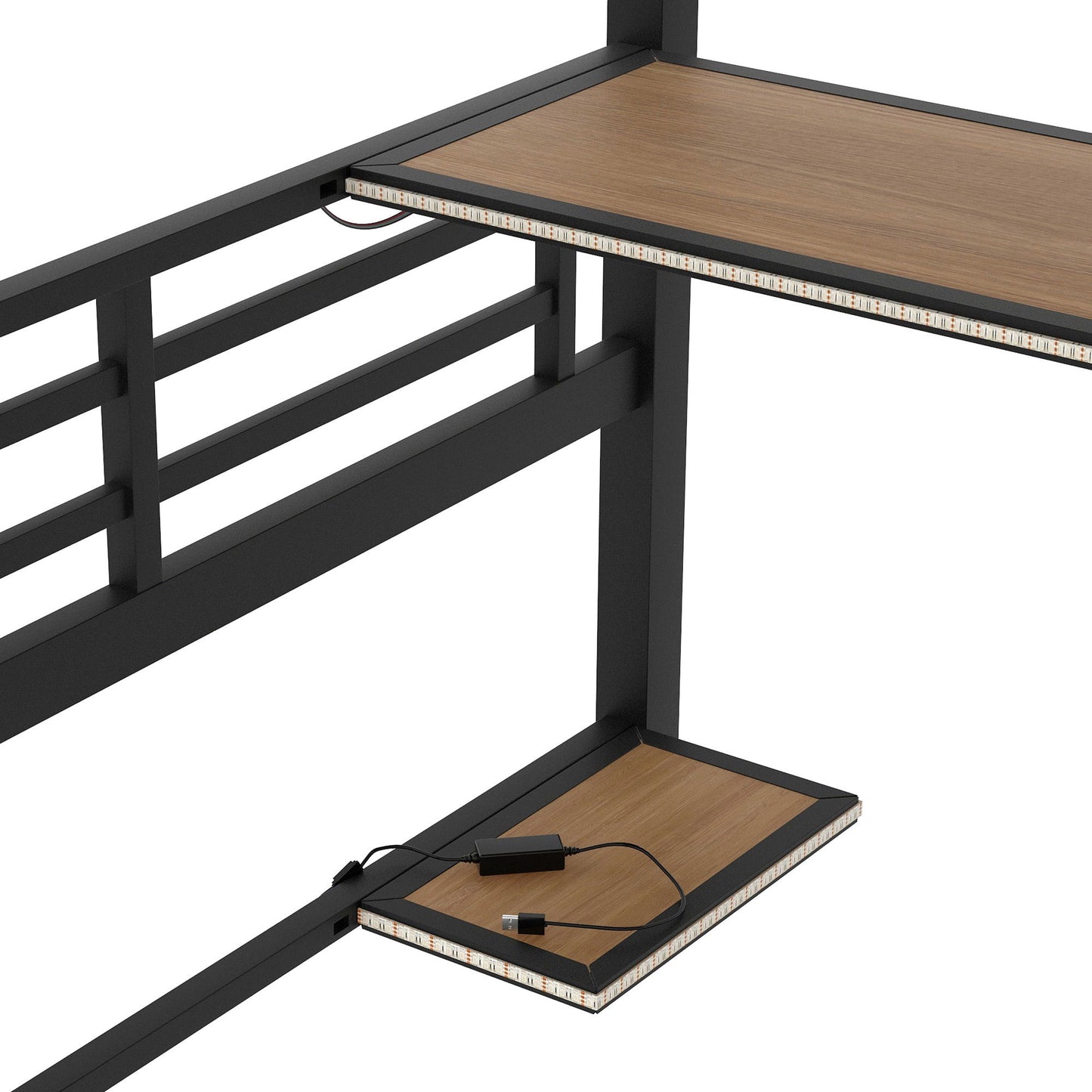 Full Size Loft Bed Frame With Storage Shelf And LED Light - Black - The Sleep Loft - Online Mattress Showroom NYC