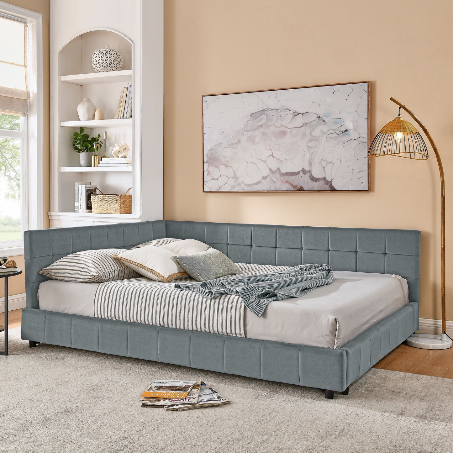 Mid-Century Storage Upholstered Tufted Bed Frame With Backrest And Armrests - The Sleep Loft - Online Mattress Showroom NYC