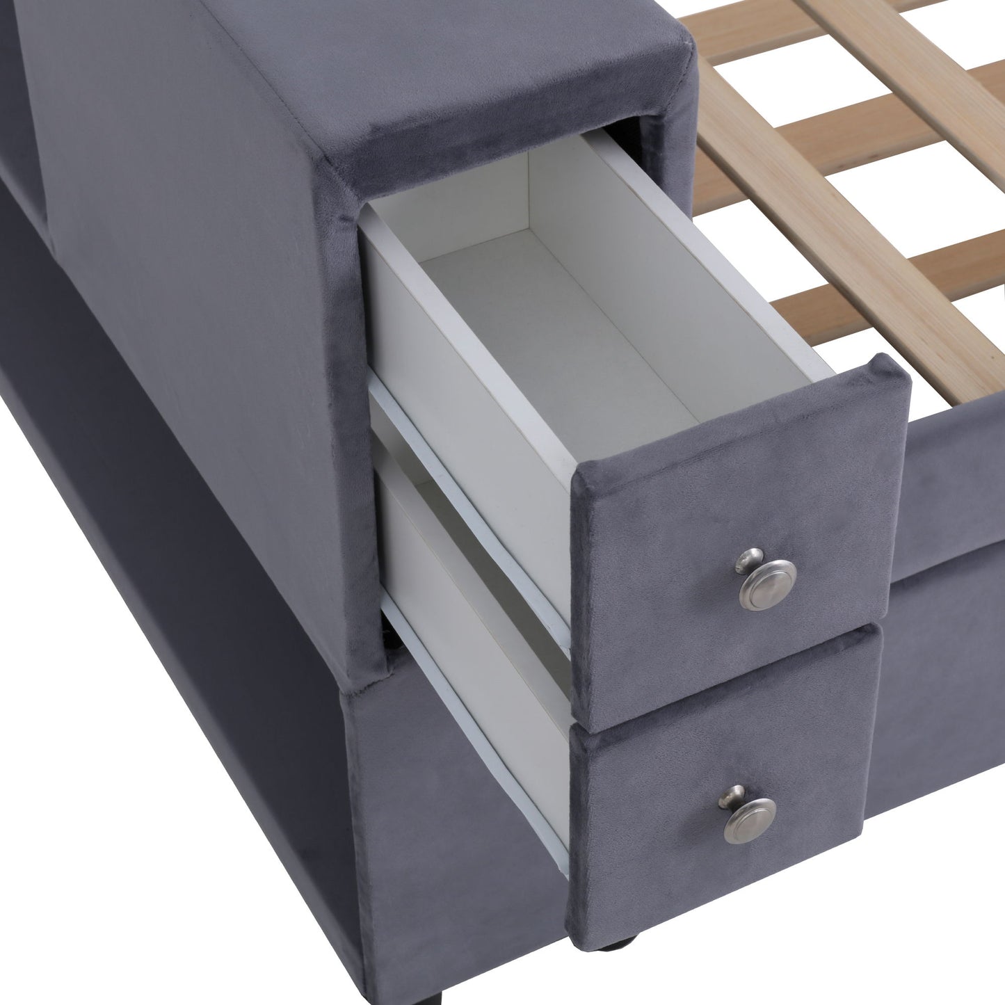 Upholstered Bed With Storage And Twin Trundle, USB Charging Ports - The Sleep Loft - Online Mattress Showroom NYC