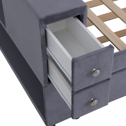 Upholstered Bed With Storage And Twin Trundle, USB Charging Ports - The Sleep Loft - Online Mattress Showroom NYC