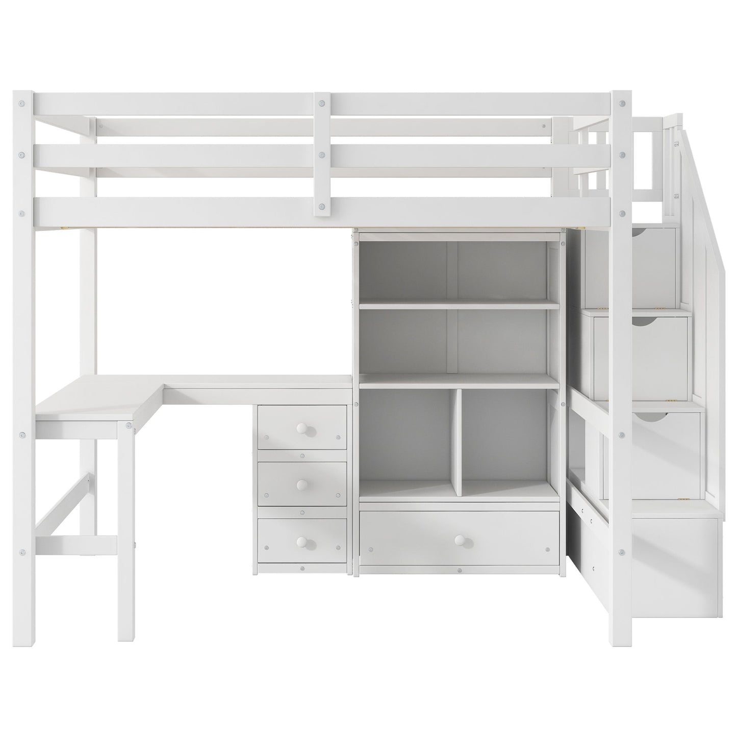 Loft Bed & L Shaped Desk, Drawers, Cabinet, And Storage Staircase - The Sleep Loft - Online Mattress Showroom NYC