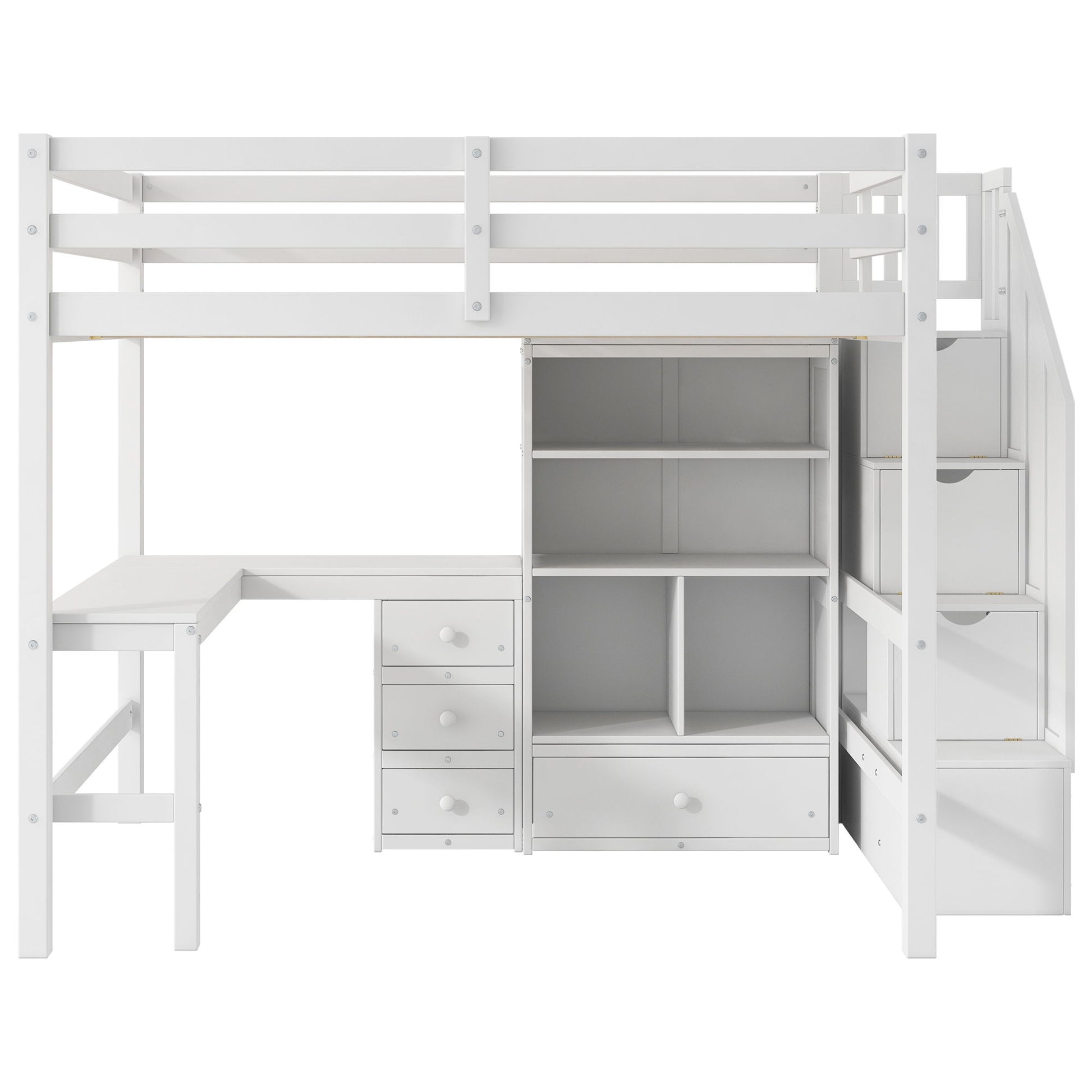 Loft Bed & L Shaped Desk, Drawers, Cabinet, And Storage Staircase - The Sleep Loft - Online Mattress Showroom NYC
