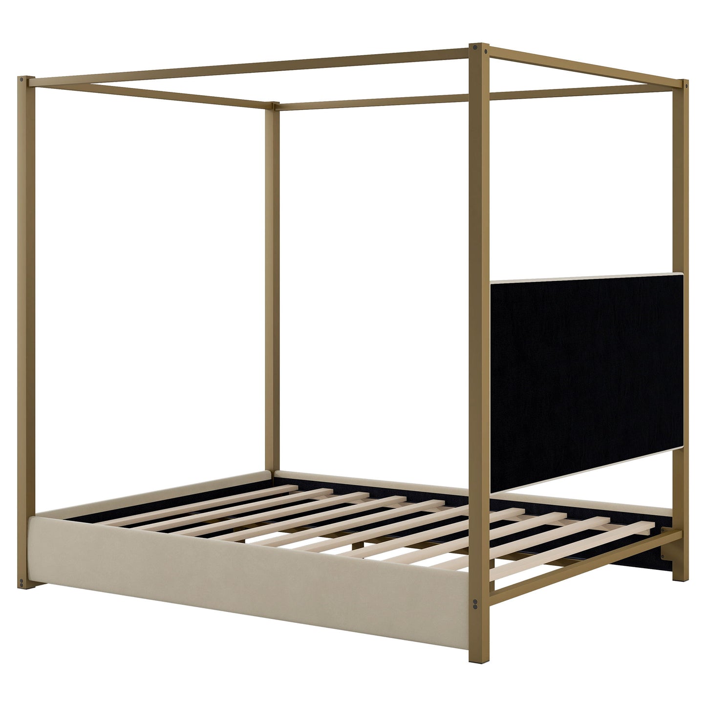 Upholstered Canopy Platform Bed With Frame, Queen Size - Beige