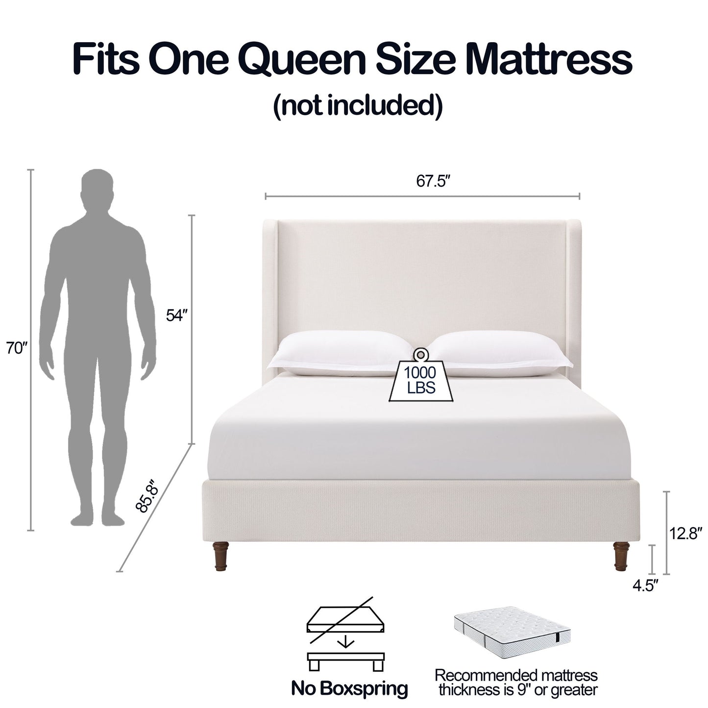 Harper - Tall Headboard Upholstered Bed / High Headboard / Elegant Simplicity / No Box Spring Needed - The Sleep Loft - Online Mattress Showroom NYC
