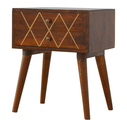 Inlay Geo Brass Bedside Table - Chestnut - The Sleep Loft - Online Mattress Showroom NYC