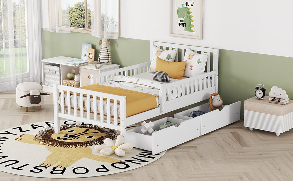 Platform Bed With Guardrails On Both Sides And 2 Storage Drawers - The Sleep Loft - Online Mattress Showroom NYC