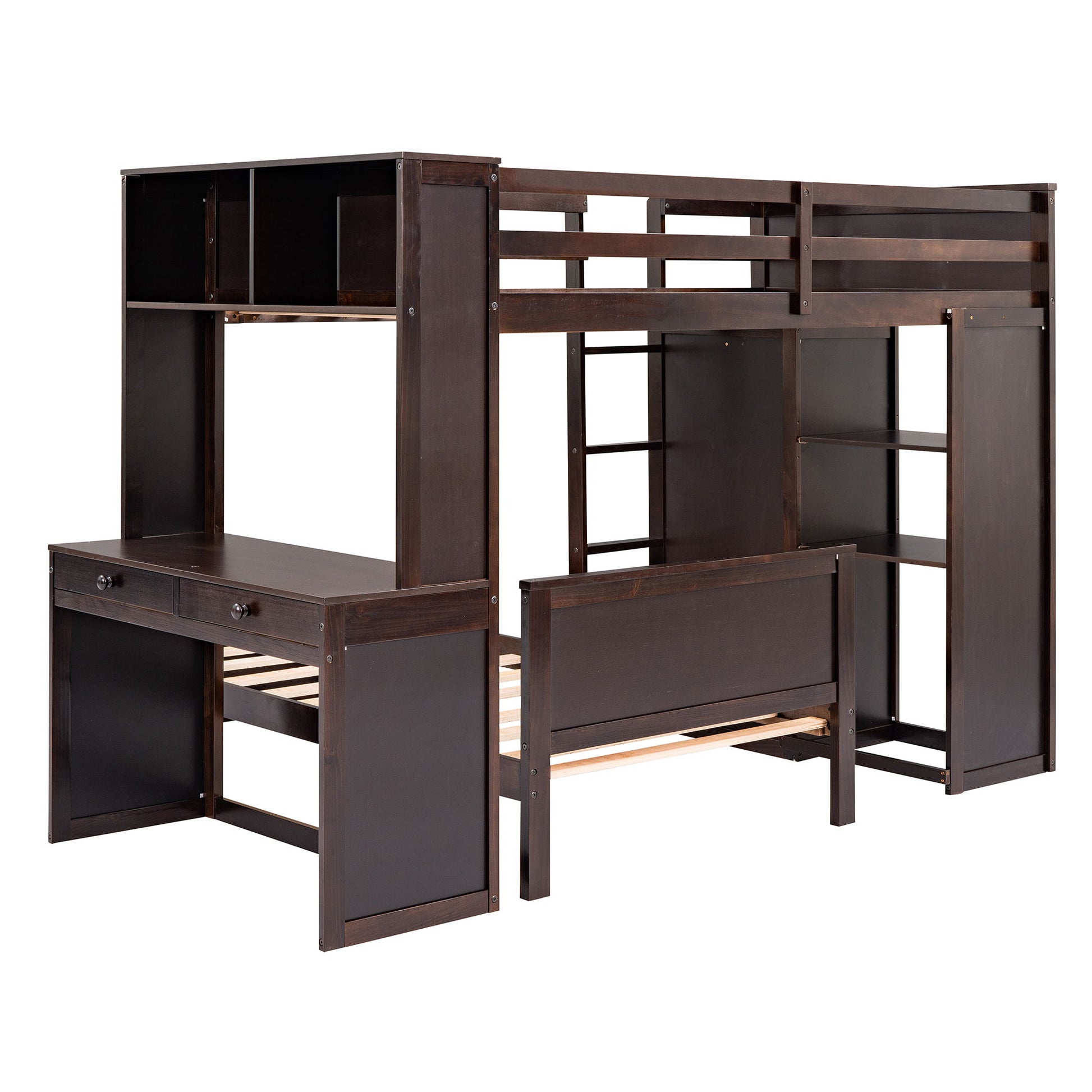 Loft Bed With A Stand Alone Bed, Shelves, Desk, And Wardrobe - The Sleep Loft - Online Mattress Showroom NYC
