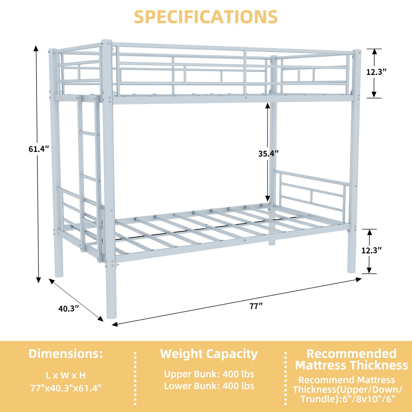 Metal Bunk Bed For Kids, Convertible Bedframe With Ladders & Guardrail - The Sleep Loft - Online Mattress Showroom NYC